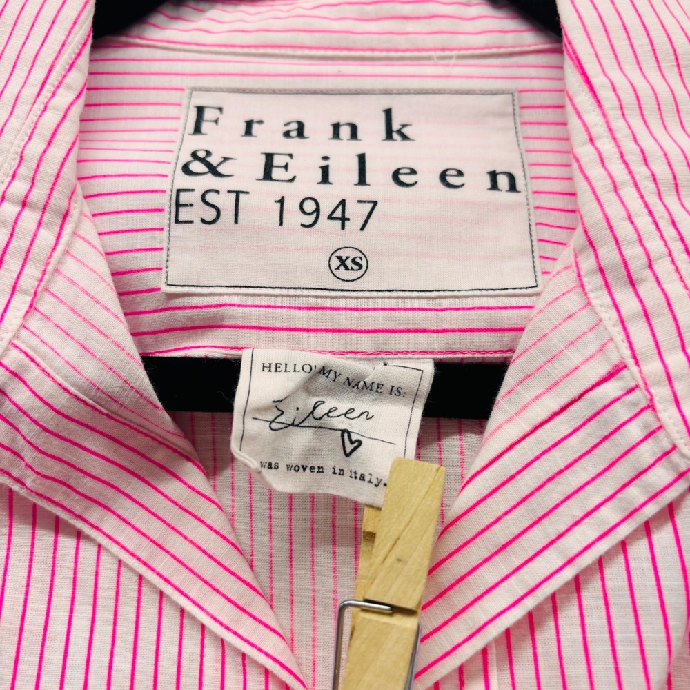 Frank & Eileen Eileen Pink White Striped Italian Cotton Button Up Shirt XS - Picture 6 of 7